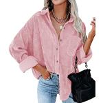 Hellrosa Karo Oversize Langärmelige Karierte Blusen aus Leder für Damen Größe M 