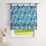 Blaue Tropische Moderne Raffrollos mit Schlaufen aus Polyester blickdicht 