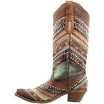 Braune Bestickte Corral Boots Cowboy-Boots & Cowboystiefeletten mit Nieten ohne Verschluss aus Leder für Damen Größe 38,5 