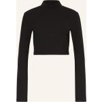Reduzierte Schwarze Langärmelige COS Stehkragen Cropped Shirts mit Schulterpolstern aus Baumwollmischung für Damen Größe L 