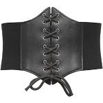 Reduzierte Schwarze Vintage Taillengürtel mit Halloween-Motiv aus Leder für Damen Größe M 