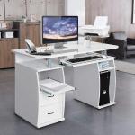 COSTWAY Computertisch »Schreibtisch, Bürotisch«, mit Tastaturauszug Druckerablage und 2 Schubladen, weiß, Weiß
