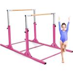COSTWAY Gymnastik Barren, Turnbarren höhenverstellbar & breiteverstellbar, Reckstange bis 100kg belastbar, Trainingsstangen für 6-12 Jahre alte Kinder Rosa