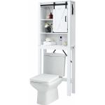 Toilettenschrank mit Schiebetür und 3-Fach verstellbaren Regalböden, Toilettenregal Holz, Badezimmerregal freistehend, Überbauschrank Weiß Waschmaschinenregal - Costway