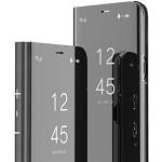 Schwarze Samsung Galaxy S23 Ultra Hüllen Art: Flip Cases mit Glitzer aus Leder mit Spiegel 