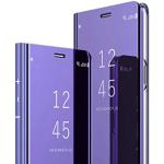 Lila Samsung Galaxy J6+ Cases 2018 Art: Flip Cases mit Bildern aus Glattleder mit Spiegel für Herren 