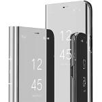 Silberne Samsung Galaxy Note 9 Hüllen Art: Flip Cases mit Bildern aus Glattleder mit Spiegel für Herren 