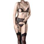 Schwarze Sexy Cottelli Collection Straps-Sets mit Rüschen aus Satin für Damen 