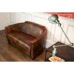 2-Sitzer Sofa, braunes Leder, industrieller Stil, 125x83x72cm, gealterte Oberfläche, präzise Nähte, bequem