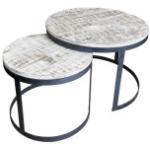 Couchtisch 2er Set Beistelltisch Wohnzimmer-Tisch rund Austin Metall-Gestell altsilber o. schwarz : weiß gekälkt 4251633120733
