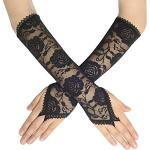 Schwarze Elegante Audrey Hepburn Fingerlose Handschuhe & Halbfinger-Handschuhe aus Spitze für Damen Einheitsgröße für Partys 
