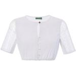 Weiße Unifarbene Halblangärmelige Country Line Rundhals-Ausschnitt Trachtenblusen mit Knopf aus Jersey für Damen Größe M 