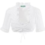 Weiße Unifarbene 3/4-ärmelige Country Line Rundhals-Ausschnitt Festliche Blusen mit Rüschen aus Spitze für Damen Größe XS 