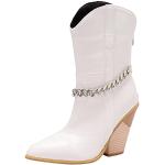 Weiße Elegante Cowboy-Boots & Cowboystiefeletten mit Nieten mit Schnalle in Breitweite Gefüttert für Damen Größe 38 für den für den Sommer 