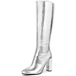 Silberne Animal-Print Y2K High-Heel Stiefel mit Reißverschluss für Damen Größe 39 mit Absatzhöhe über 9cm 