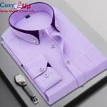 Violette Karo Casual Langärmelige Button Down Kragen Herrenlangarmhemden aus Polyester Größe 5 XL für den für den Herbst 