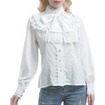 Weiße Elegante Langärmelige Stehkragen Transparente Blusen & durchsichtige Blusen aus Spitze Handwäsche für Damen Größe XXL 
