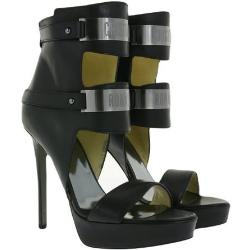 CR7 CRISTIANO RONALDO Tango Metal Damen Echtleder Riemchen Sandalette mit hohem Stiletto-Absatz High Heels Schwarz Pumps, schwarz