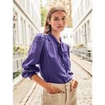Lila Unifarbene Langärmelige CREAM Rundhals-Ausschnitt Festliche Blusen mit Knopf aus Viskose für Damen Größe XS 
