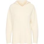 Beige Langärmelige CREAM Kaschmir-Pullover aus Wolle mit Kapuze für Damen Größe M 