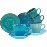 CreaTable Espressotasse »NATURE COLLECTION Aqua«, Steinzeug, aktuelle Blautöne mit Sprenkel, 4 Tassen, 4 Unterteller, blau