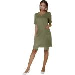 Olivgrüne Unifarbene Kurzärmelige CRÉATION L Rundhals-Ausschnitt Bestickte Kleider mit Reißverschluss für Damen Größe XXL 