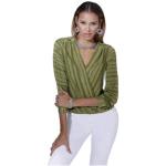 Olivgrüne Gestreifte Langärmelige CRÉATION L V-Ausschnitt Tunika-Blusen aus Polyester für Damen Größe XXL für den für den Sommer 