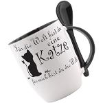 Tasse mit Löffel Für die Welt bist du eine Katze... Löffeltasse, Kaffeetasse mit Motiv,Bürotasse, bedruckte Tasse mit Sprüchen oder Bildern -