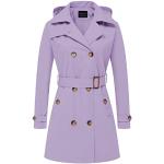 Violette Wasserdichte Winddichte Trenchcoats lang mit Knopf mit Kapuze für Damen Größe XL für den für den Winter 