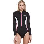 Schwarze Langärmelige Cressi Termico Damenschwimmanzüge & Damensportbadeanzüge mit Reißverschluss aus Neopren Größe XS für den für den Winter 