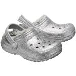 Reduzierte Silberne Crocs Classic Soft Clogs mit Glitzer aus Kunstfell Gefüttert für Kinder Größe 34 für den für den Winter 