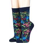 CRÖNERT Damen Socken mit Rollrand Sommerblumen 18927 Gr. 39-42, marine