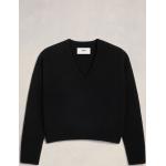 Schwarze Langärmelige Ami Paris Nachhaltige V-Ausschnitt Kaschmir-Pullover aus Wolle Cropped für Herren Größe L 