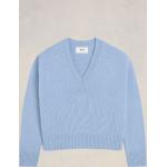 Hellblaue Langärmelige Ami Paris Nachhaltige V-Ausschnitt Kaschmir-Pullover aus Wolle Cropped für Herren Größe S 