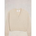 Beige Langärmelige Ami Paris Nachhaltige V-Ausschnitt Kaschmir-Pullover aus Wolle Cropped für Herren Größe XL 