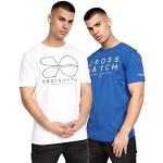 Blaue Oversize Halblangärmelige CrossHatch Rundhals-Ausschnitt T-Shirts aus Baumwolle für Herren Größe S zum Valentinstag 