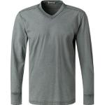 Hellgraue Melierte Langärmelige CROSSLEY V-Ausschnitt T-Shirts aus Jersey für Herren Größe L 