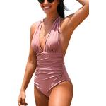 Altrosa Elegante Cupshe V-Ausschnitt Neckholder Badeanzüge enganliegend für Damen Größe L 1-teilig 