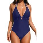 Marineblaue Cupshe V-Ausschnitt Neckholder Badeanzüge mit Riemchen am Rücken für Damen Größe L 1-teilig 