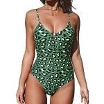 Grüne Animal-Print Cupshe U-Ausschnitt Damenbadeanzüge mit Leopard-Motiv enganliegend mit Riemchen am Rücken Größe XL 1-teilig 