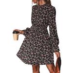 Schwarze Blumenmuster Elegante Langärmelige Cupshe Mini Minikleider & kurze Kleider Gesmokte für Damen Größe XS für Partys für den für den Herbst 