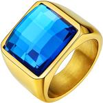 Nickelfreie Blaue Topas Ringe vergoldet aus Edelstahl mit Zirkon personalisiert für Herren zum Vatertag 