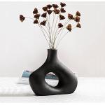 Schwarze Minimalistische Bodenvasen & Vasen für Pampasgras mit Donut-Motiv matt aus Keramik 