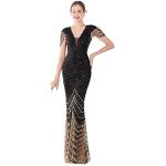 Schwarze Elegante Ärmellose Maxi V-Ausschnitt Meerjungfrauenkleider mit Pailletten aus Polyester für Damen Größe M für den für den Sommer 