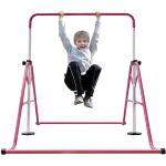 Cutycaty Klappbar Horizontale Stange Kinder Gymnastics Bar 5 verstellbare Höhen Turnstangen für Junior Alter 3-8 Rosa