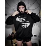 Schwarze Punk Langärmelige Damenhoodies & Damenkapuzenpullover aus Kunstfaser mit Kapuze Größe L für den für den Herbst 