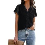 Reduzierte Schwarze Elegante Kurzärmelige V-Ausschnitt Tunika-Blusen aus Chiffon für Damen Größe L für den für den Sommer 