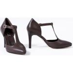 Reduzierte Braune Pfennigabsatz High Heels & Stiletto-Pumps mit Schnürsenkel aus Leder für Damen Größe 43 