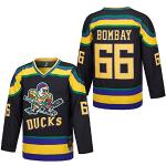 D-5 Herren Mighty Ducks Trikot #33 Goldberg #66 Bombay #96 Conway #99 Banks Trikot, Film Eishockey Trikot für Herren S-XXXL, #66-Schwarz, XL