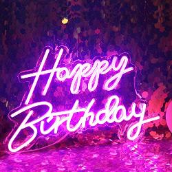DAKABUKA LED Happy Birthday Leuchtreklame Nachtlicht Geburtstagsfeier Dekorationen Pink USB betrieben dekorativ für Hintergrund Party Schlafzimmer Wanddekoration 5V